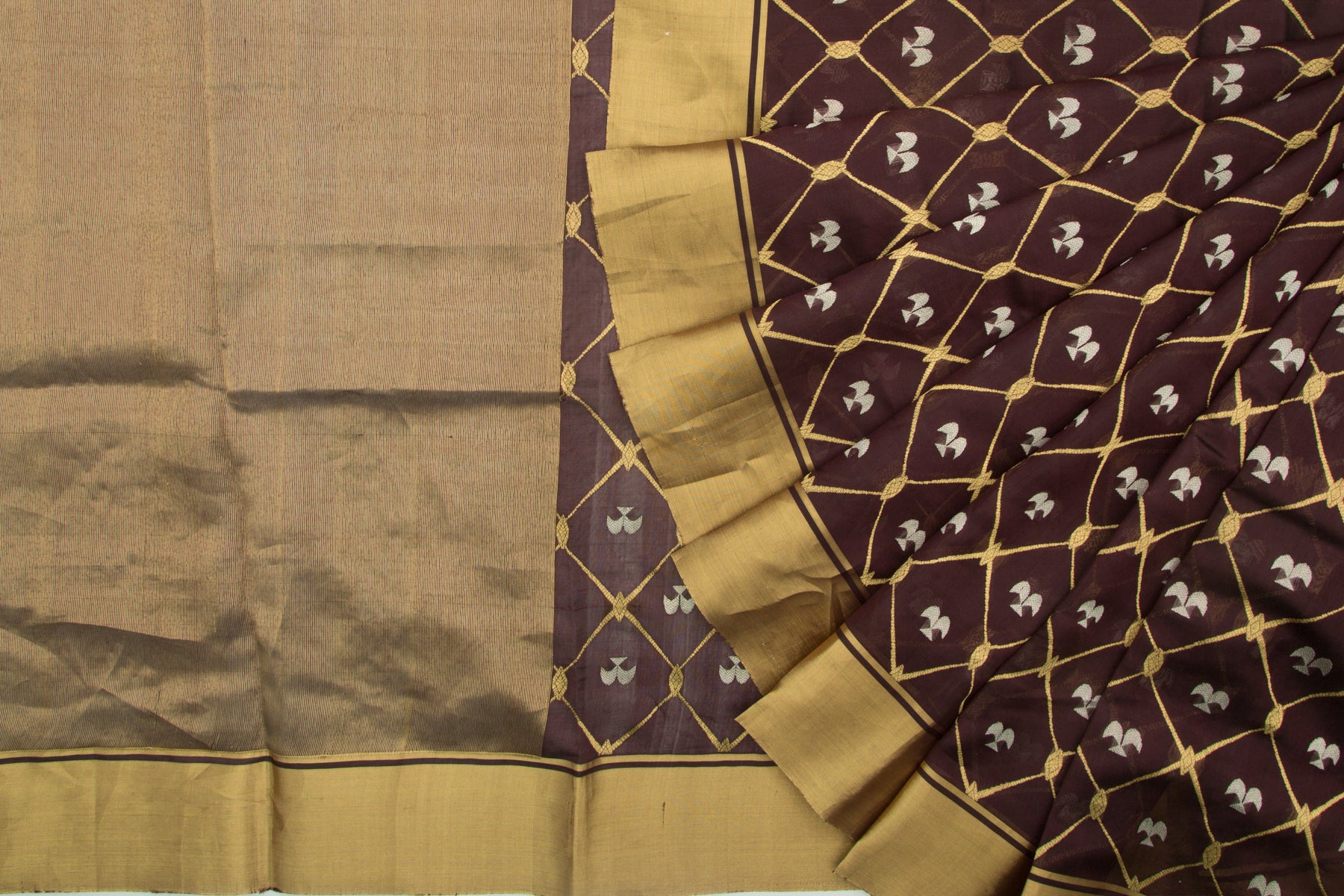 Chanderi Silk Jaal And Butta Brown Saree