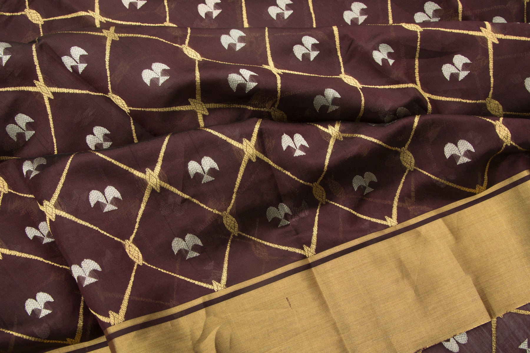 Chanderi Silk Jaal And Butta Brown Saree