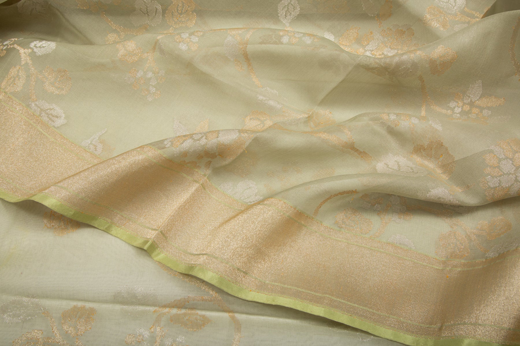 Banarasi Kora Organza Jamdani Pista Green Saree