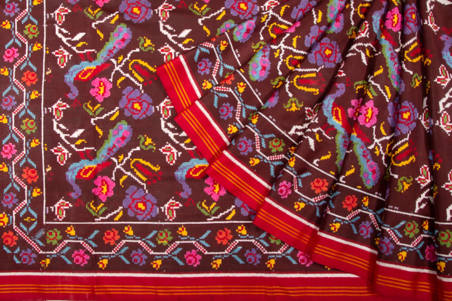 Patan Patola Silk Double Ikat Brown Saree