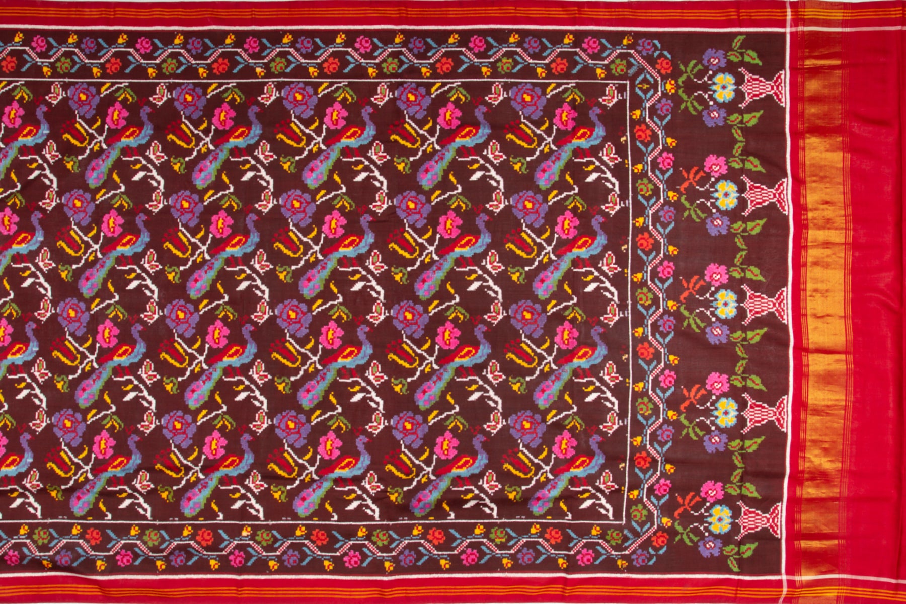 Patan Patola Silk Double Ikat Brown Saree