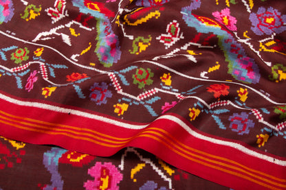 Patan Patola Silk Double Ikat Brown Saree