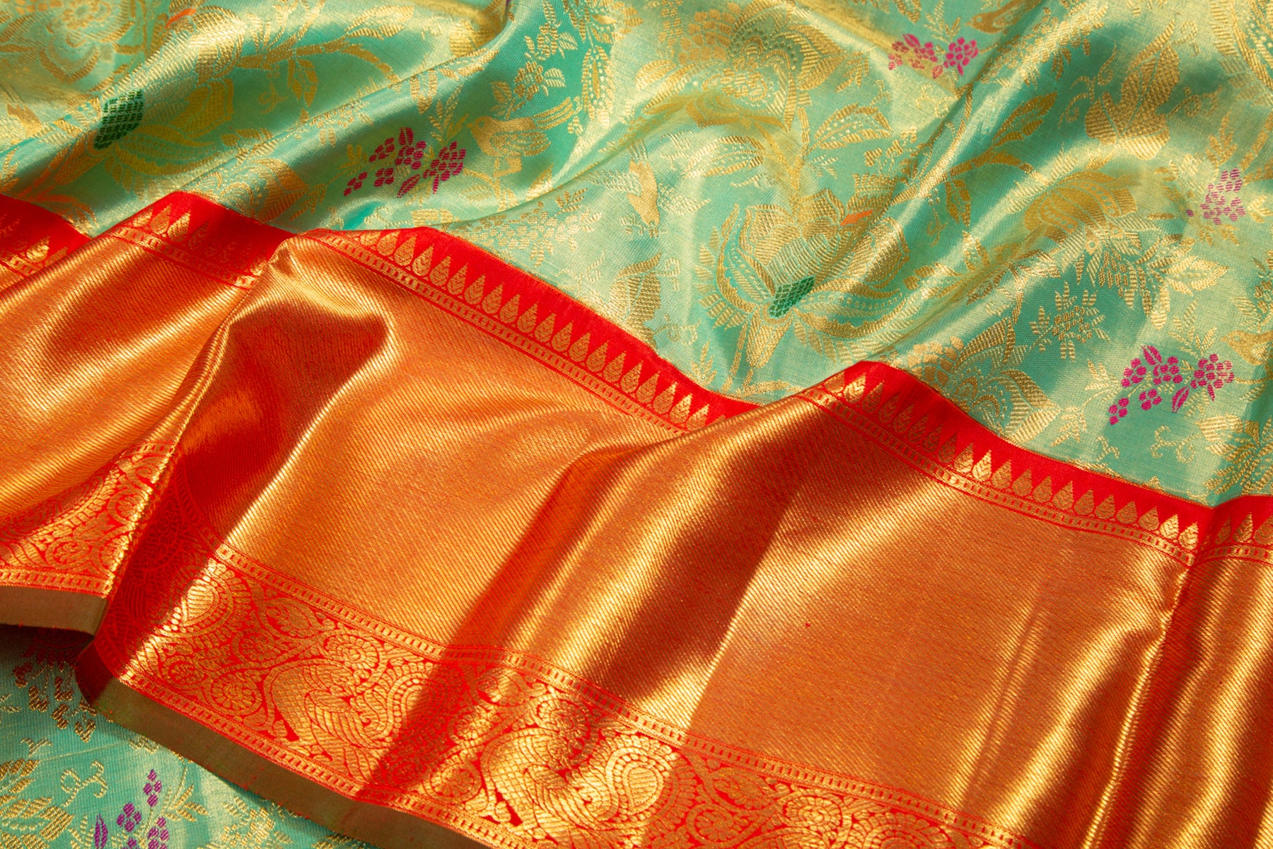 Kanchipuram Silk Tissue Jaal Sea Green Saree