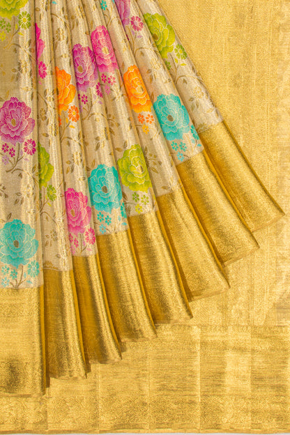 Kanchipuram Silk Tissue Jaal Gold Saree