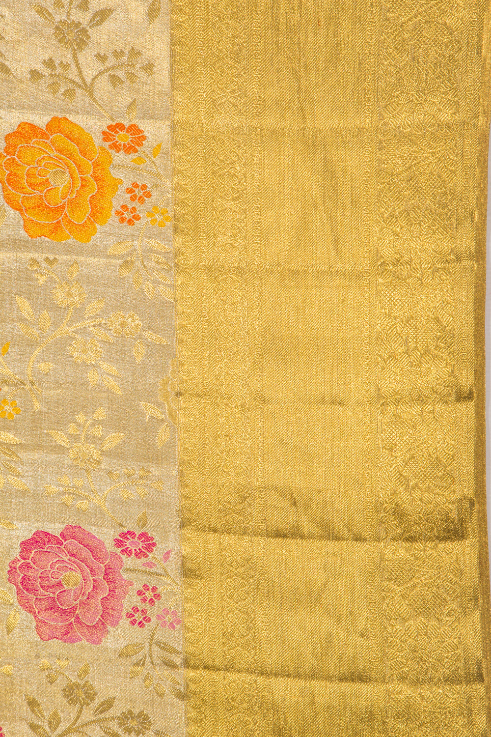 Kanchipuram Silk Tissue Jaal Gold Saree