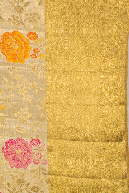 Kanchipuram Silk Tissue Jaal Gold Saree