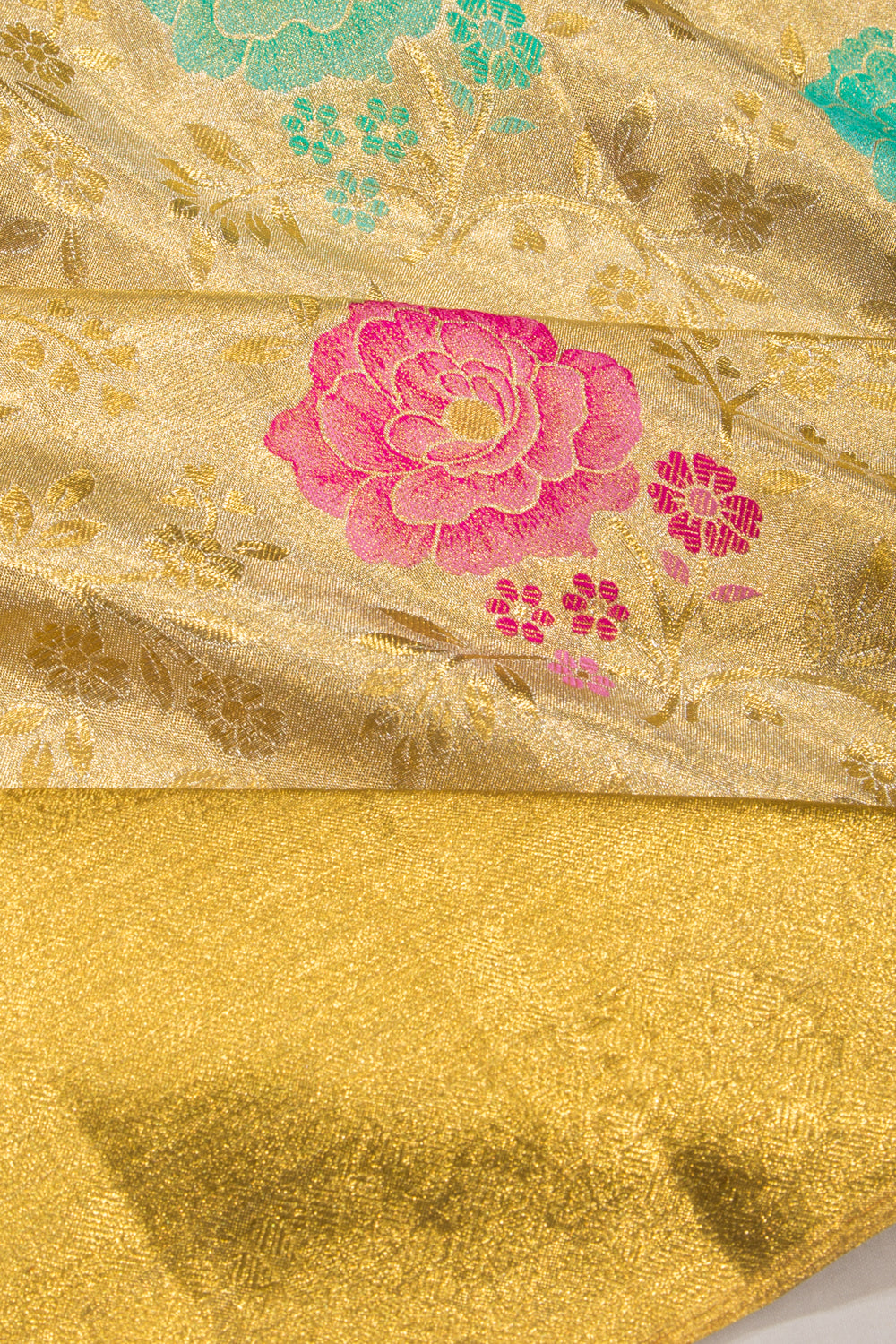 Kanchipuram Silk Tissue Jaal Gold Saree