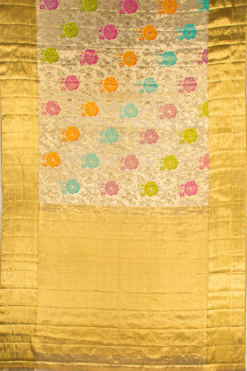 Kanchipuram Silk Tissue Jaal Gold Saree