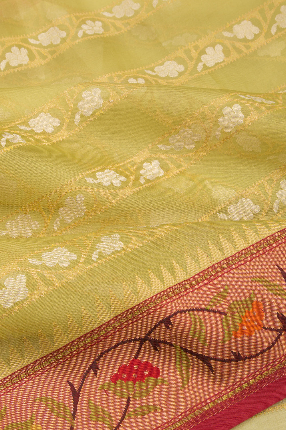 Banarasi Kora Organza Jamdani Green Saree