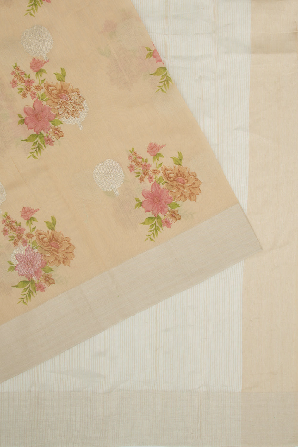 Chanderi Silk Printed And Butta Cream Saree