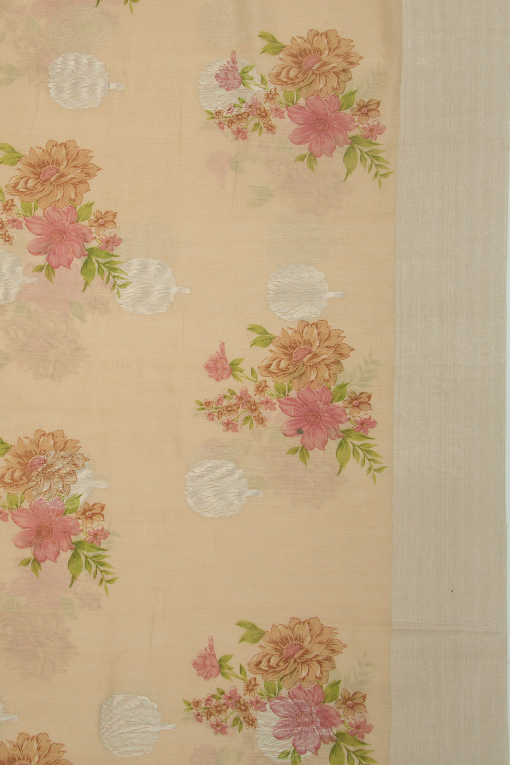 Chanderi Silk Printed And Butta Cream Saree