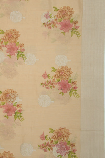 Chanderi Silk Printed And Butta Cream Saree