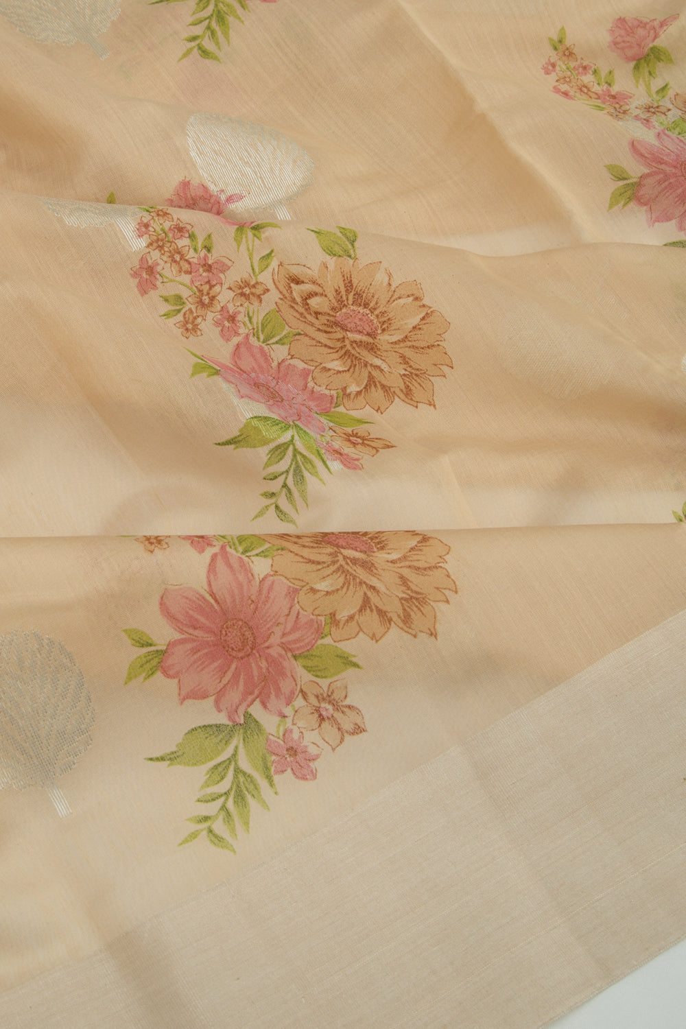 Chanderi Silk Printed And Butta Cream Saree