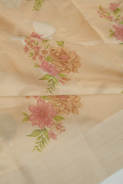 Chanderi Silk Printed And Butta Cream Saree