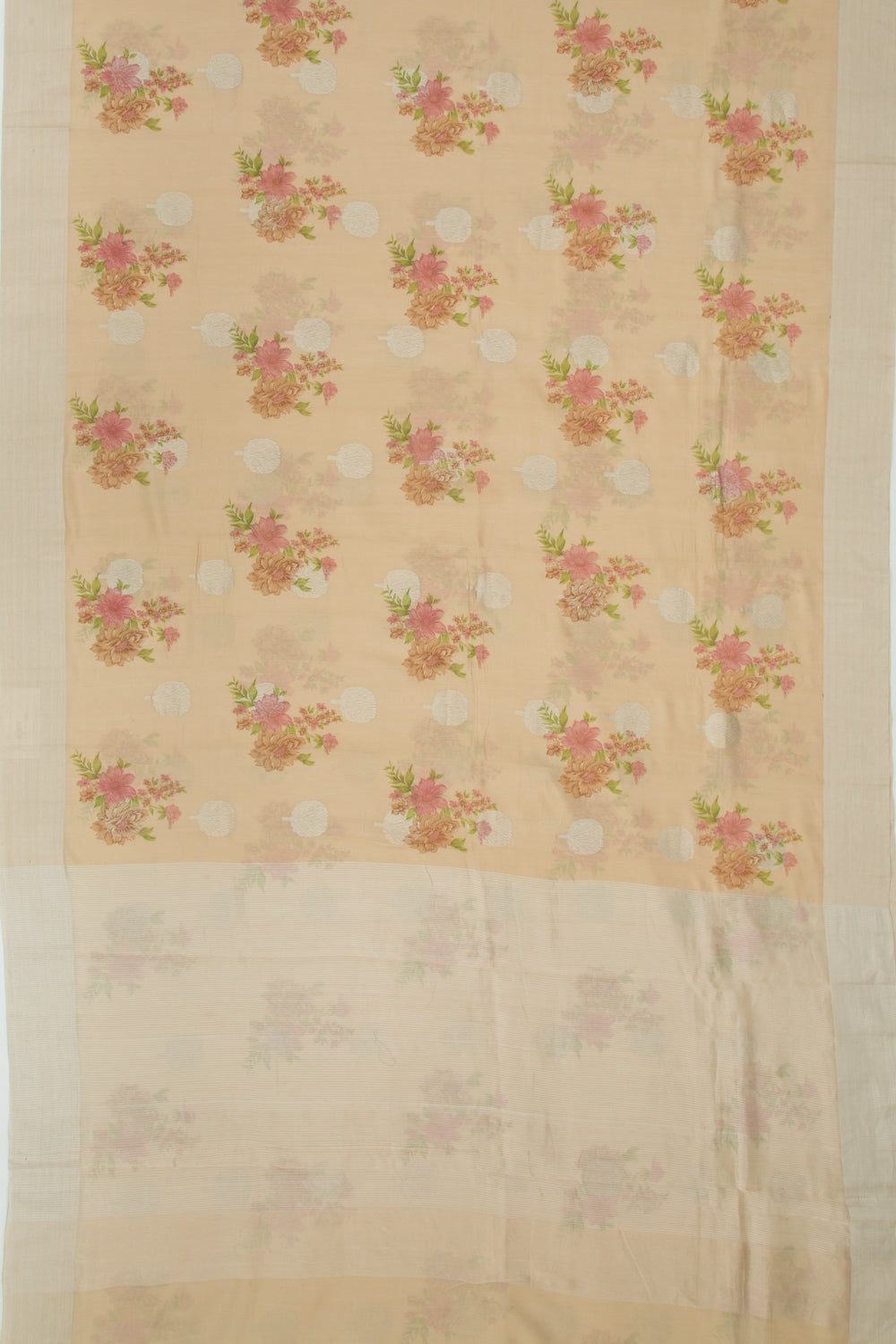 Chanderi Silk Printed And Butta Cream Saree