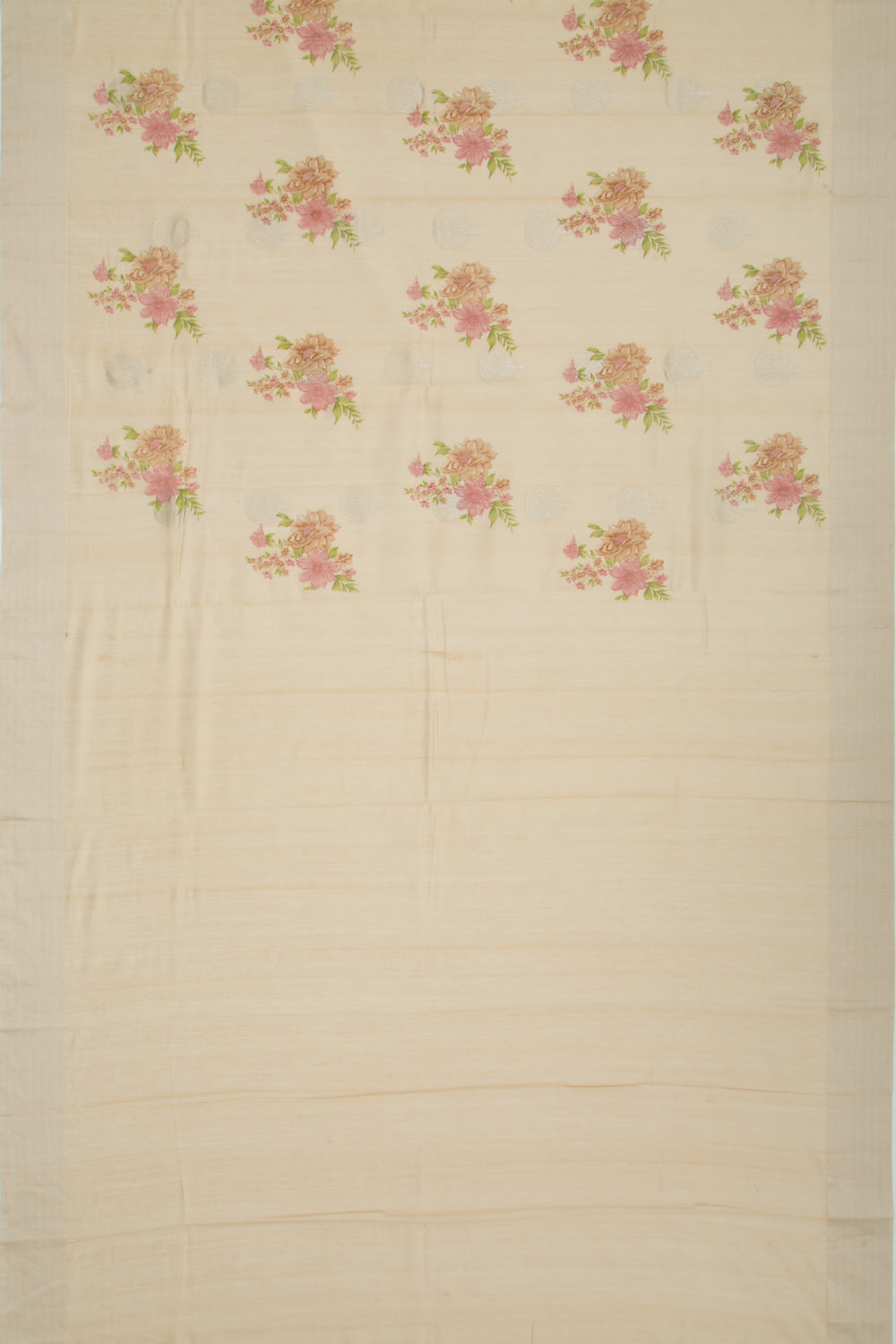 Chanderi Silk Printed And Butta Cream Saree