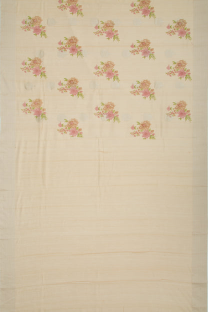 Chanderi Silk Printed And Butta Cream Saree