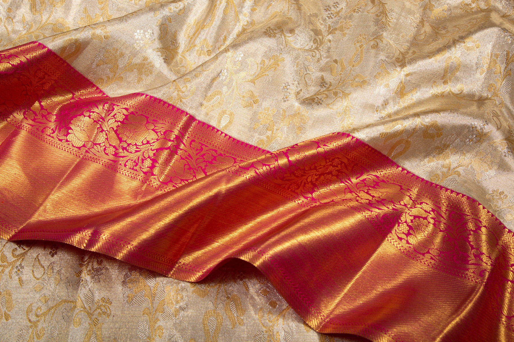 Kanchipuram Silk Tissue Jaal Silver Saree