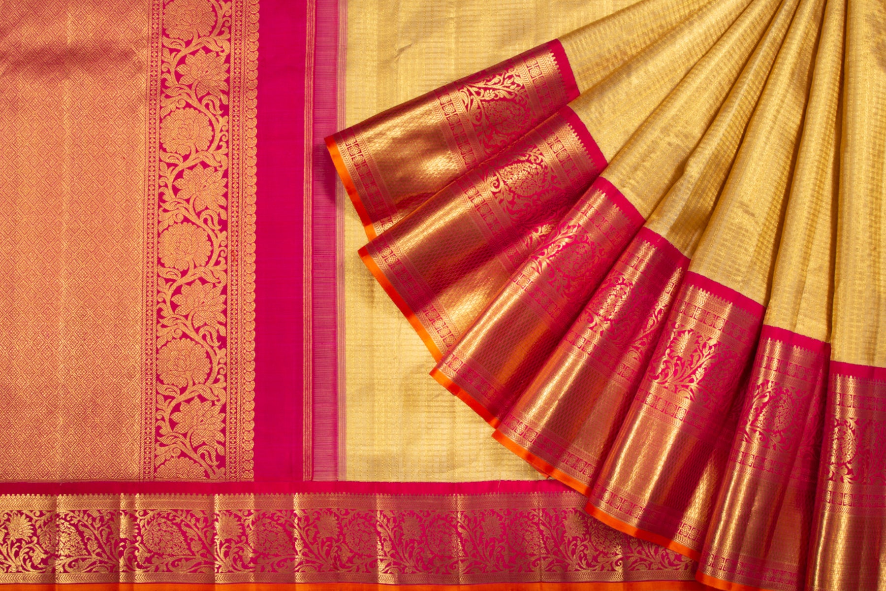 Kanchipuram Silk Tissue Checks Gold Saree