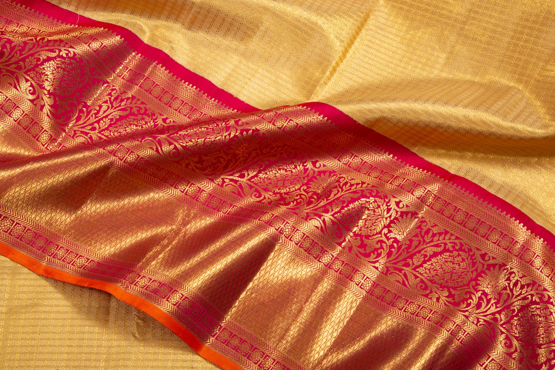Kanchipuram Silk Tissue Checks Gold Saree