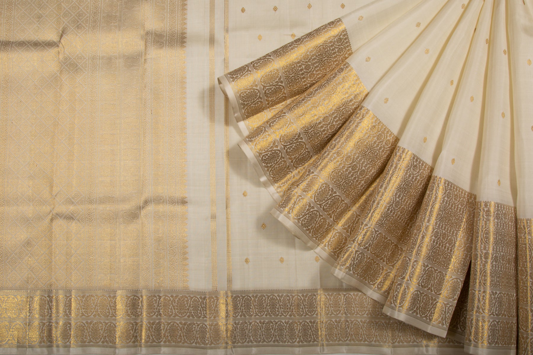 Kanchipuram Silk Butta Cream Saree