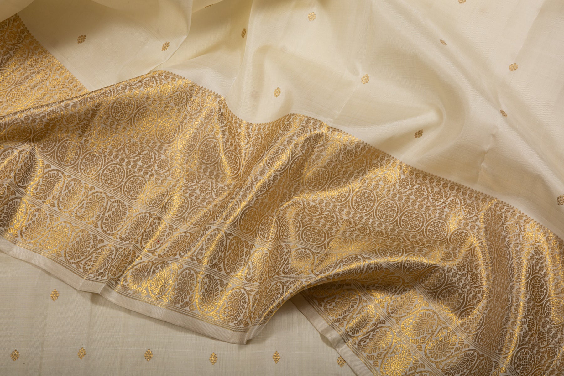 Kanchipuram Silk Butta Cream Saree