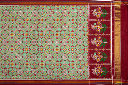 Patan Patola Silk Ikat Pan Bhat Pastel Green Saree