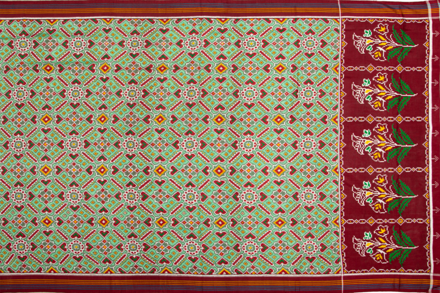 Patan Patola Silk Ikat Paan Bhat Pastel Green Saree