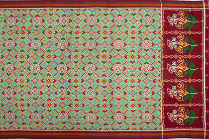 Patan Patola Silk Ikat Paan Bhat Pastel Green Saree