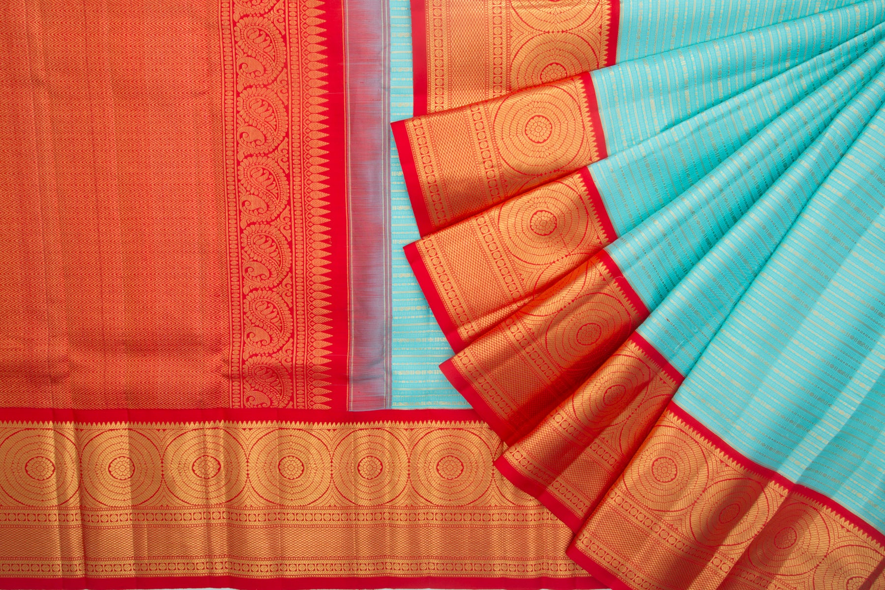 Kanchipuram Silk Horizontal Lines Blue Saree