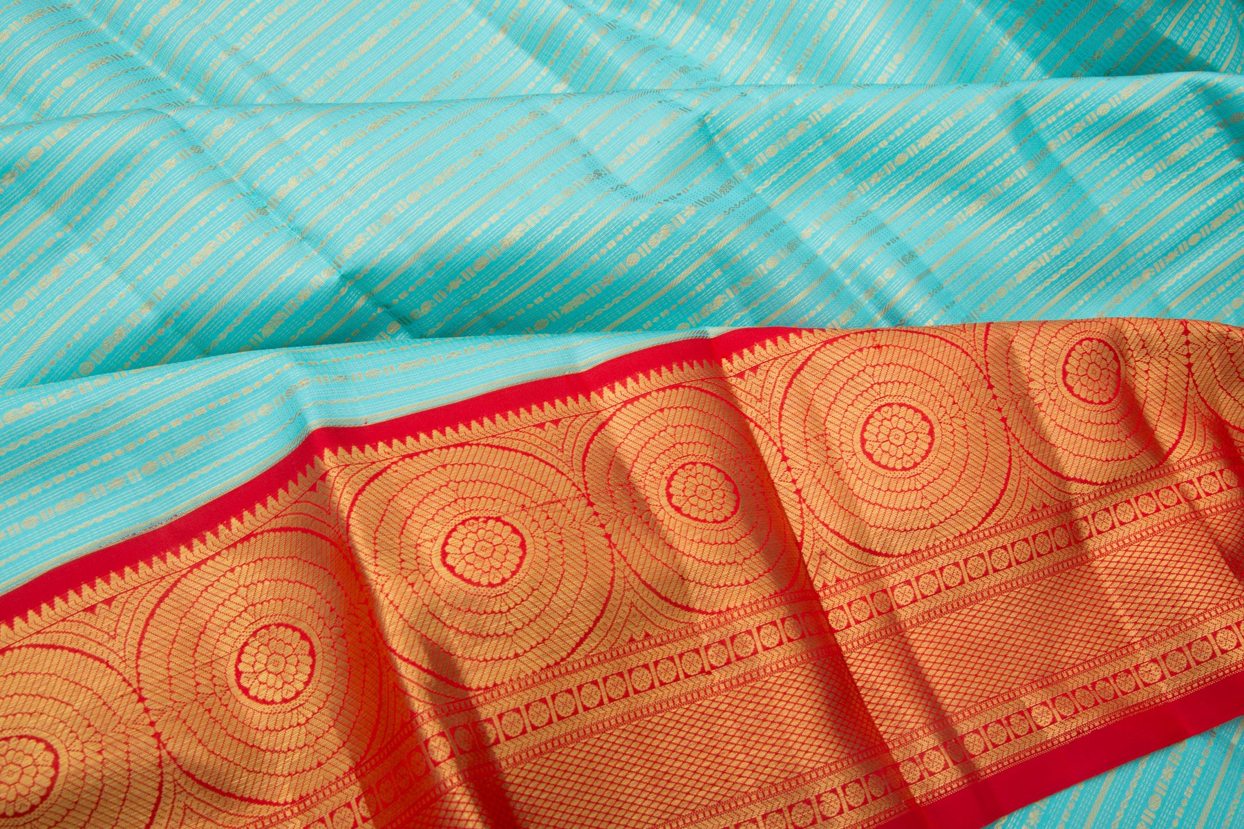 Kanchipuram Silk Horizontal Lines Blue Saree