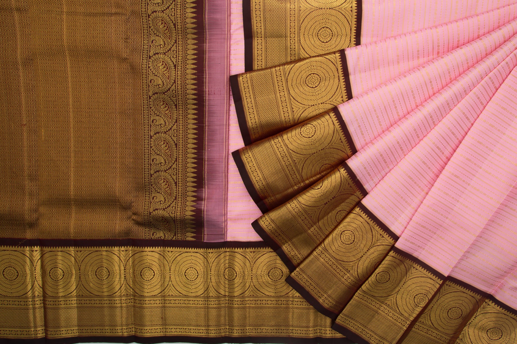 Kanchipuram Silk Horizontal Lines Baby Pink Saree
