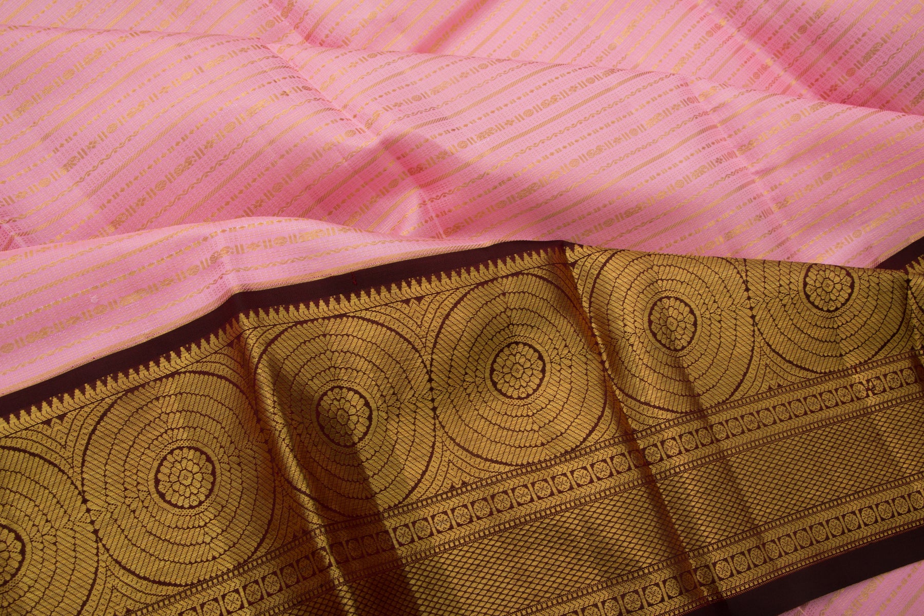 Kanchipuram Silk Horizontal Lines Baby Pink Saree