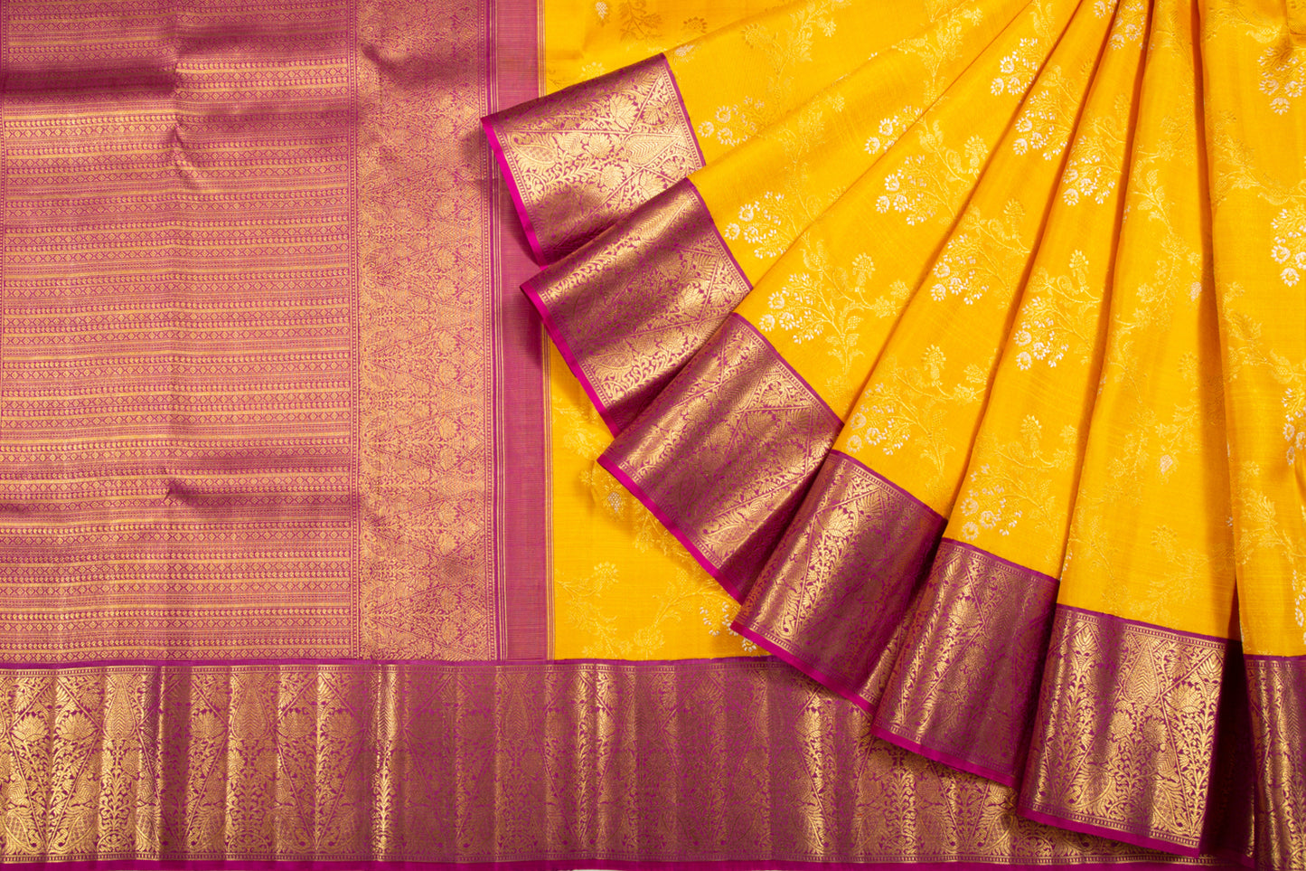 Kanchipuram Silk Jaal Yellow Saree
