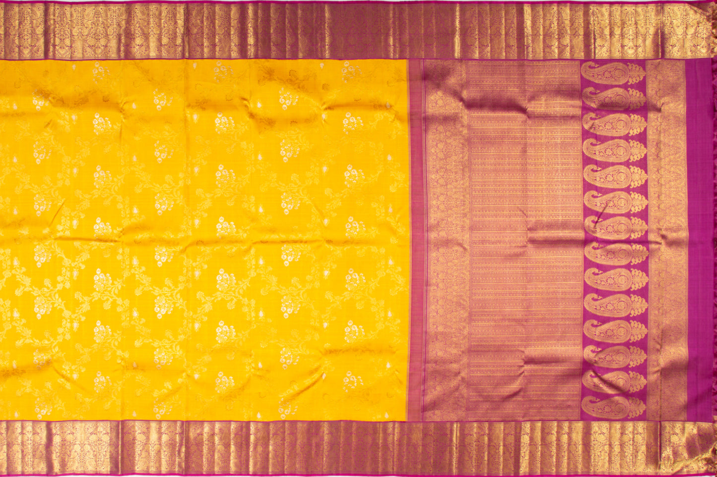 Kanchipuram Silk Jaal Yellow Saree