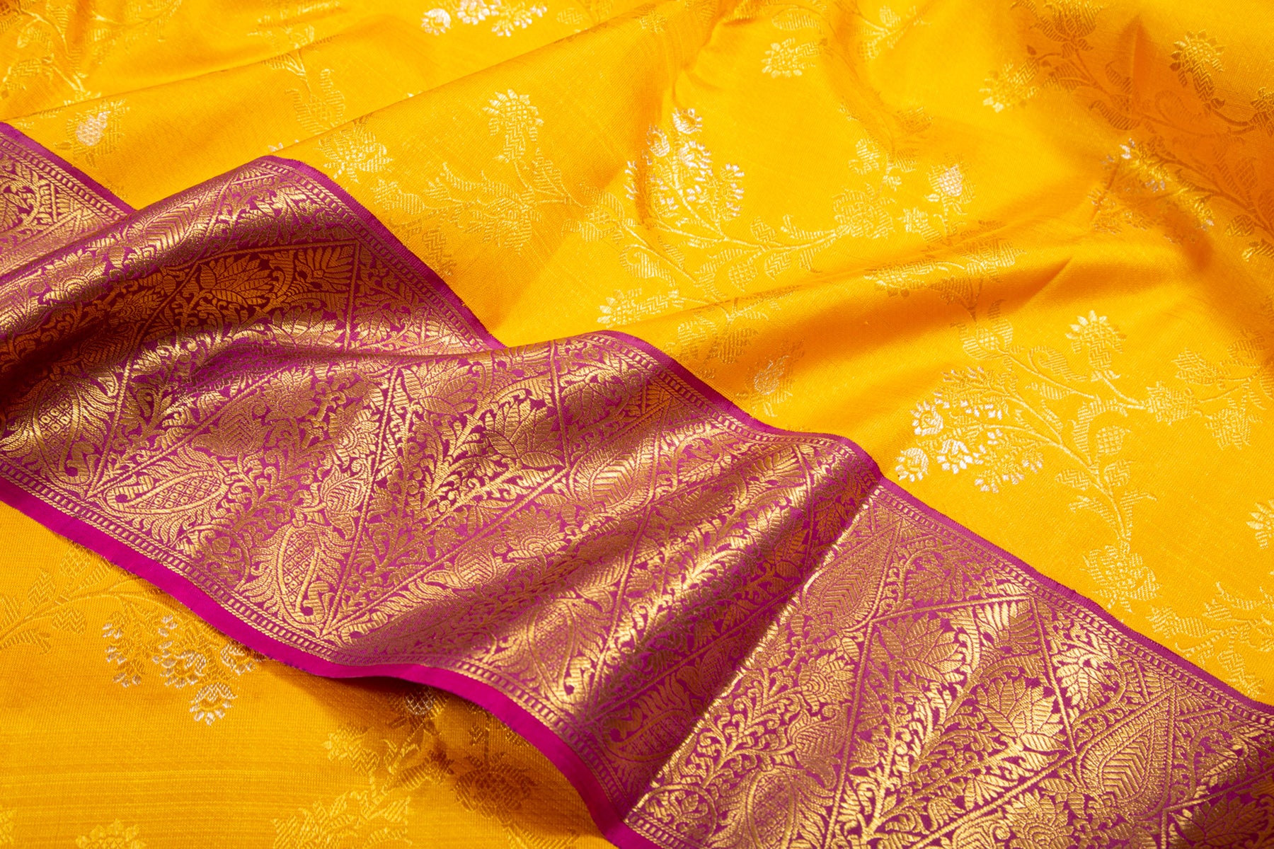 Kanchipuram Silk Jaal Yellow Saree