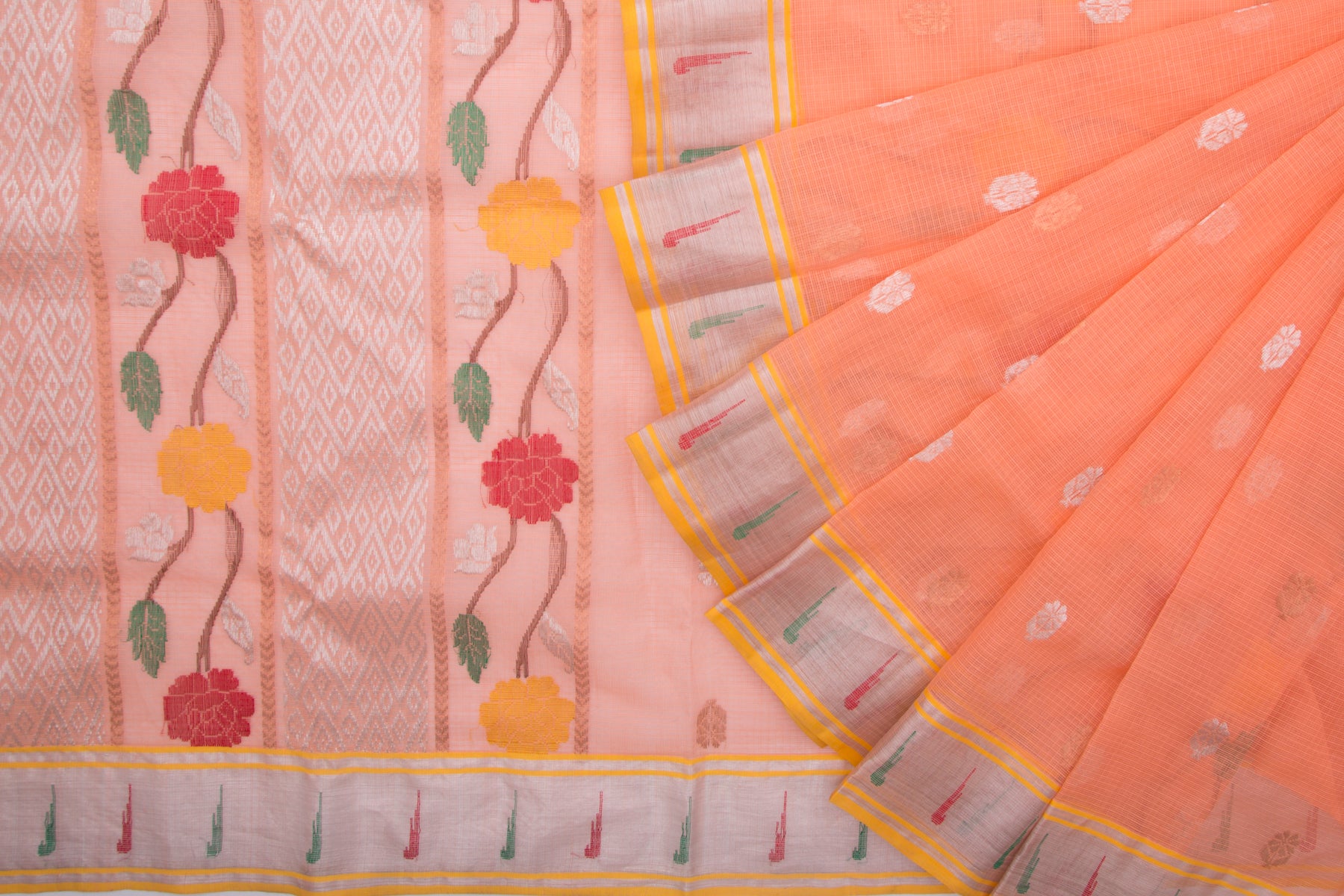 Kota Silk Butta Pastel Orange Saree