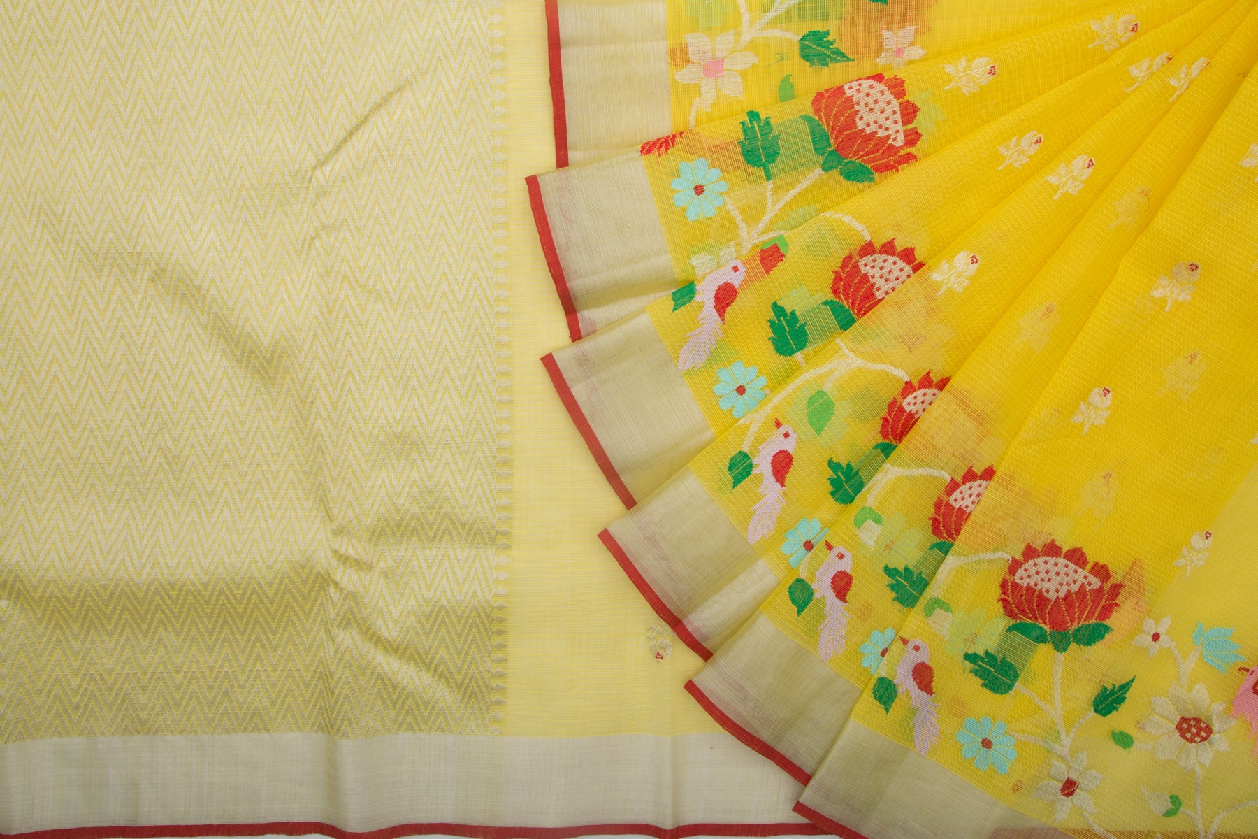 Kota Silk Butta Lemon Yellow Saree