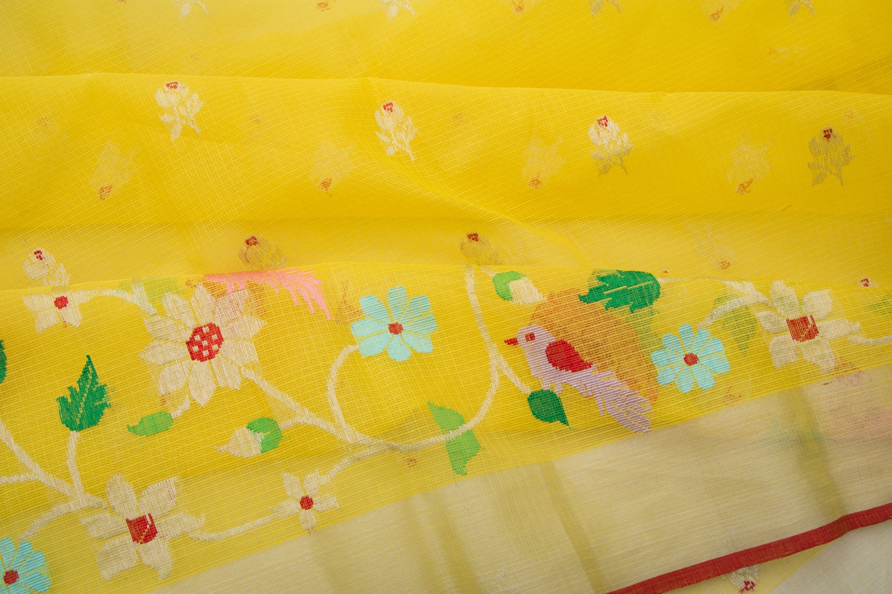 Kota Silk Butta Lemon Yellow Saree