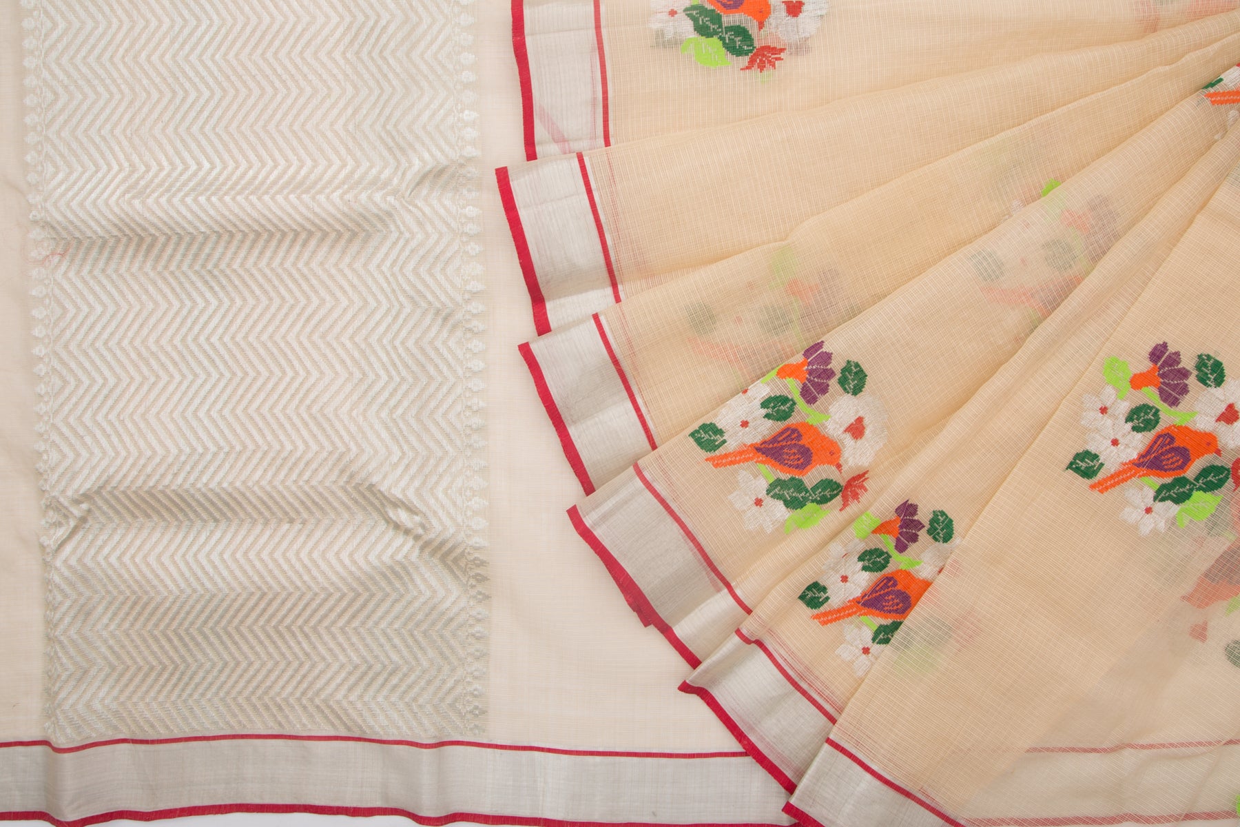 Kota Silk Butta Cream Saree