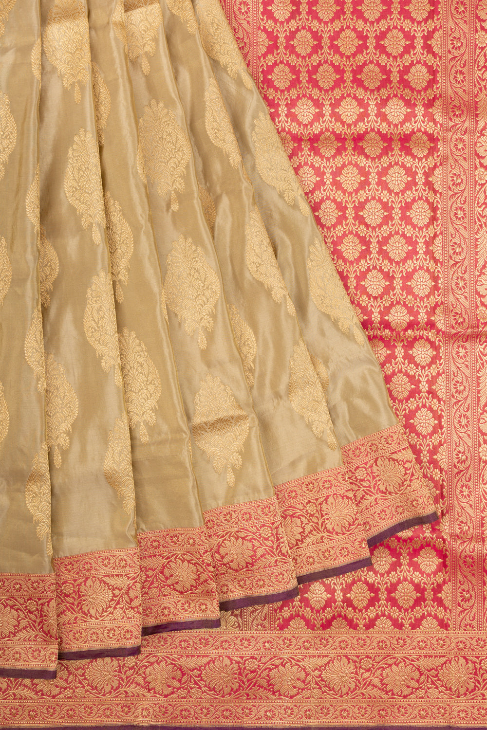 Banarasi Silk Tissue Butta Cream Saree