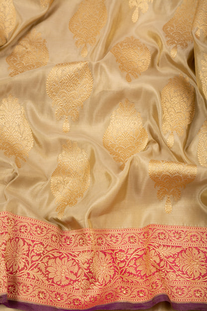Banarasi Silk Tissue Butta Cream Saree