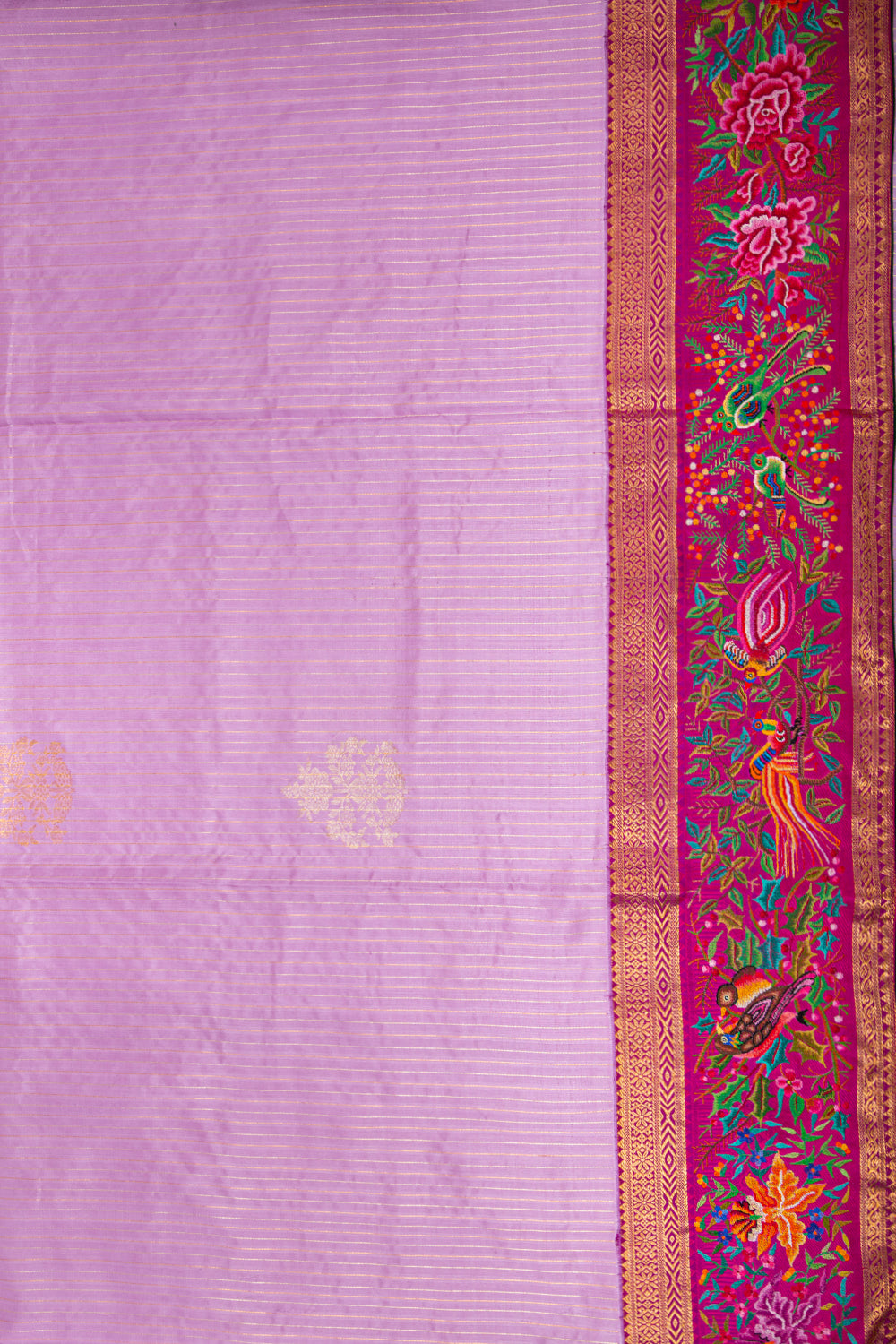Kanchipuram Silk Vertical Lines Butta Lavender Saree