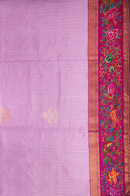 Kanchipuram Silk Vertical Lines Butta Lavender Saree
