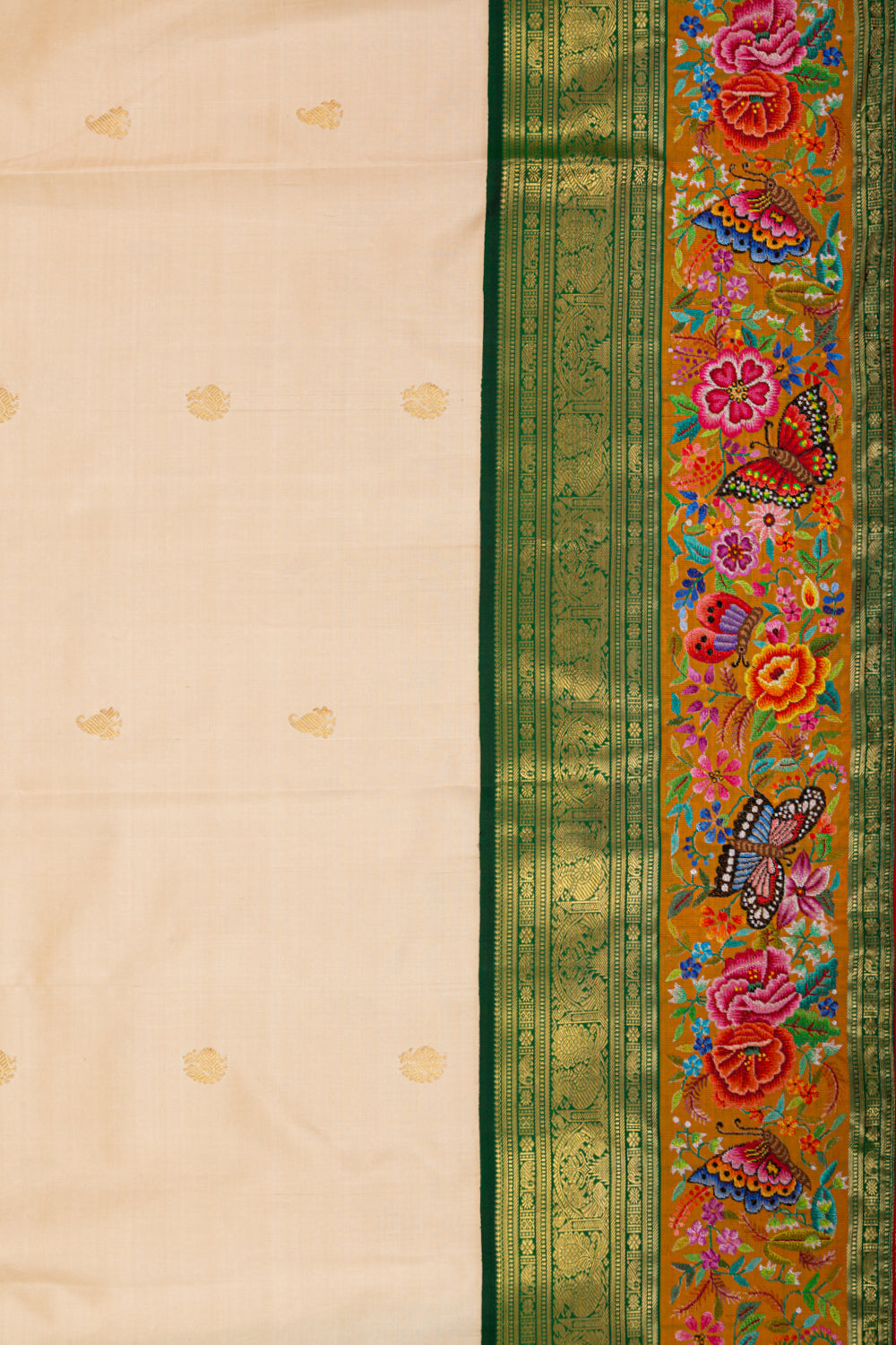 Kanchipuram Silk Butta Cream Saree