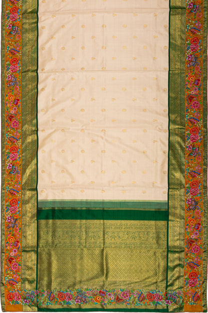 Kanchipuram Silk Butta Cream Saree With Petite Point
