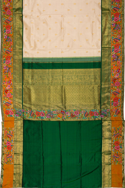 Kanchipuram Silk Butta Cream Saree With Petite Point