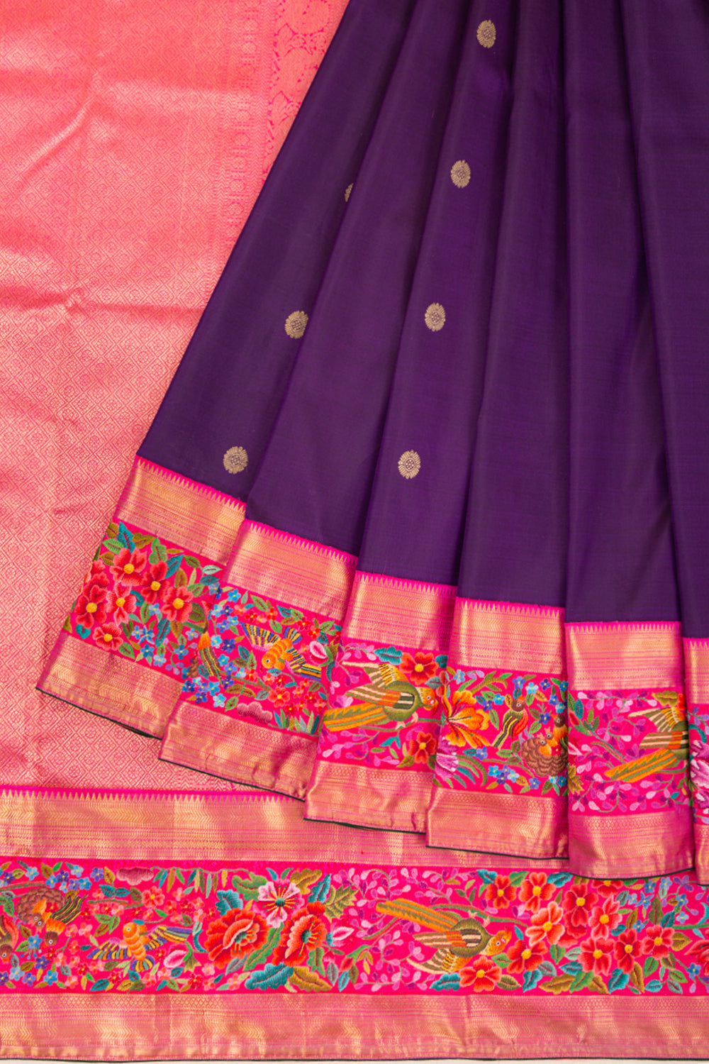 Kanchipuram Silk Butta Purple Saree With Petite Point