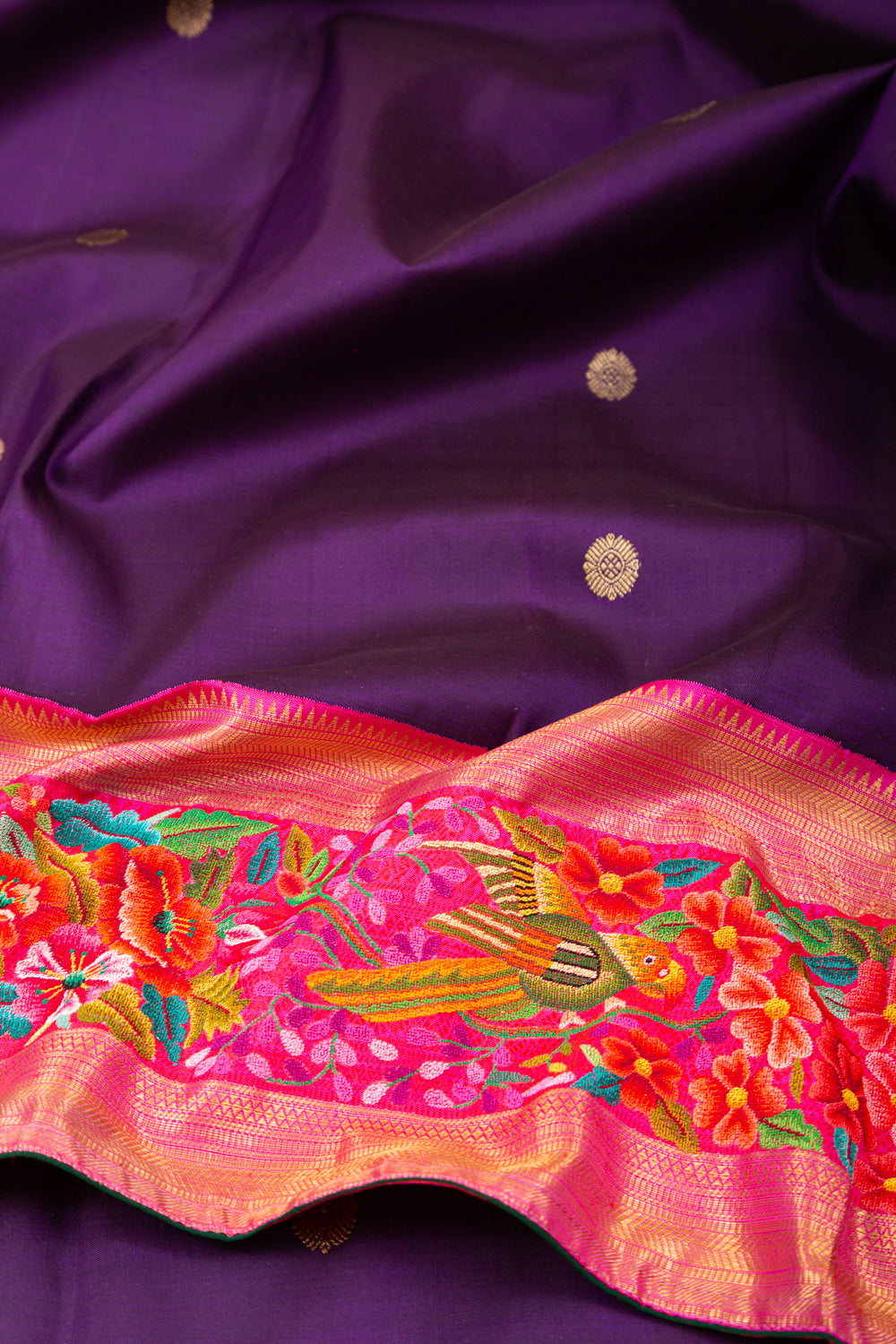 Kanchipuram Silk Butta Purple Saree With Petite Point