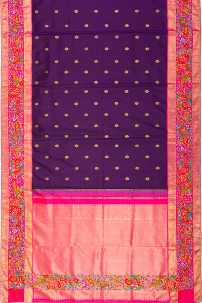 Kanchipuram Silk Butta Purple Saree With Petite Point